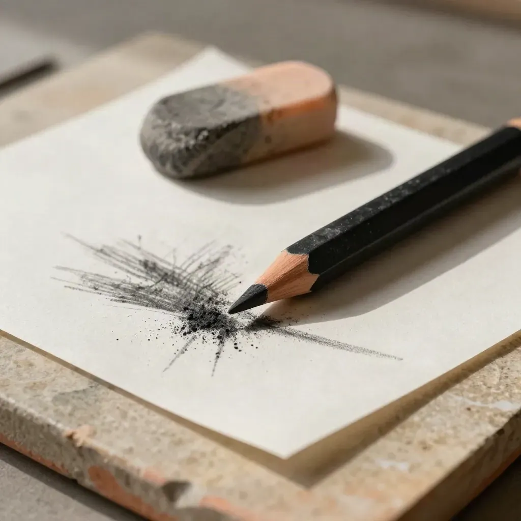 Carboncino, sfumino e gomma su carta ruvida con studio tonale in luce morbida.