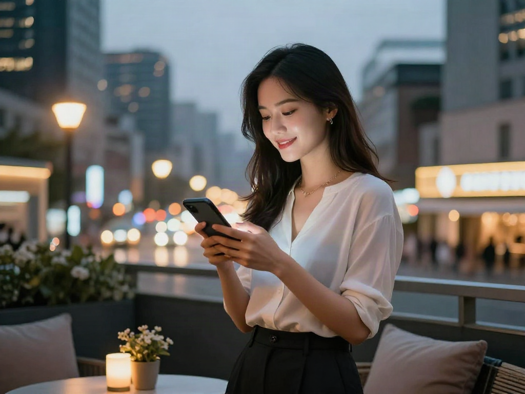 Elegant young woman enjoying cityscape view, highlighting נערות ליווי במרכז lifestyle.