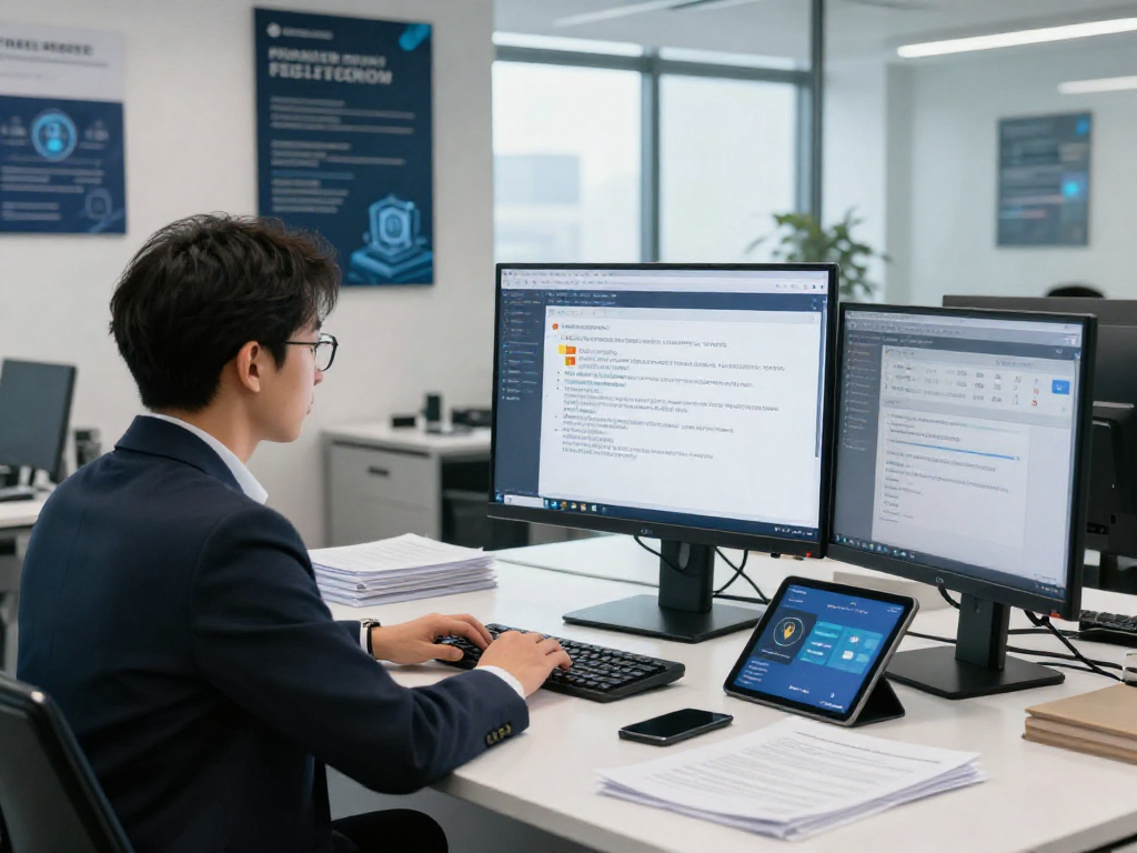 Engaging scene depicting document fraud detection strategies in a modern office environment.