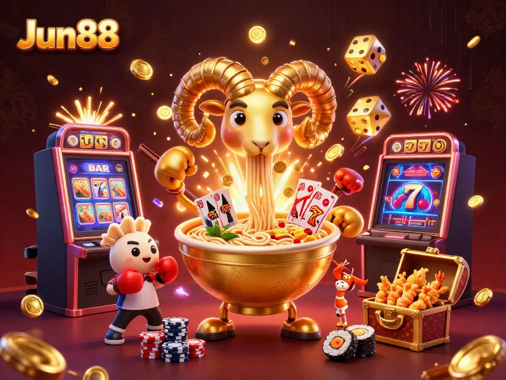 Experience the thrill of Jun88’s dynamic casino scene with vibrant characters and explosive jackpots.